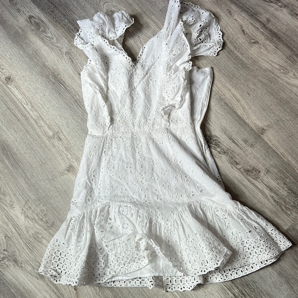 Love Shack Fancy White Mini Ruffle Dress